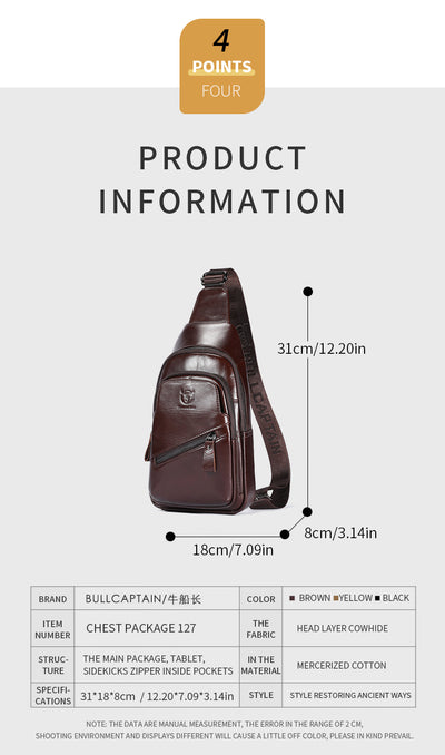 Bolsa Cruzada de Cuero Genuino Bull Captain - Gran Capacidad para Hombre - Image 8