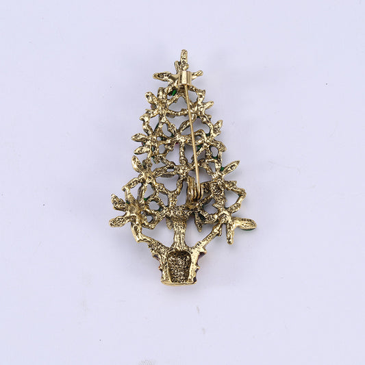 Broche Navideño de Árbol Dorado con Gotitas de Cristal - Image 2