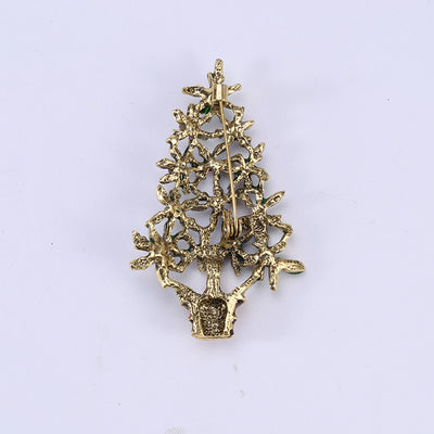 Broche Navideño de Árbol Dorado con Gotitas de Cristal - Image 2