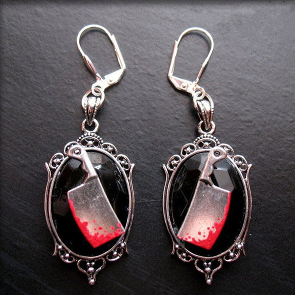 Aretes Hacha Sangriente Gótica - Adorno Halloween