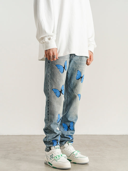 Jeans Ajustados Hip-hop con Estampado de Mariposas para Hombre y Mujer - Image 8