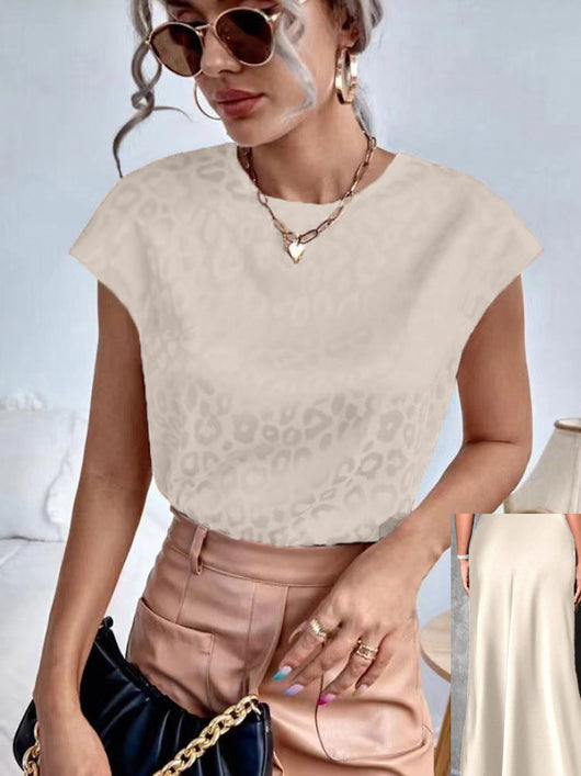 Blusa Satinada Suelta de Manga Corta para Mujer - Image 9