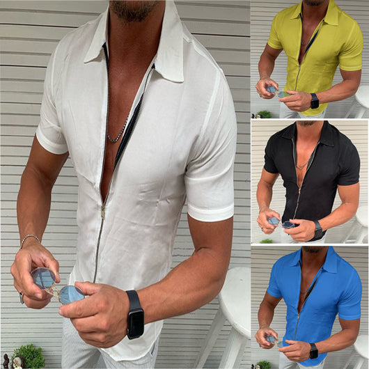 Cardigan Casual de Hombre Ajustado con Cierre de Cremallera y Manga Corta - Image 17