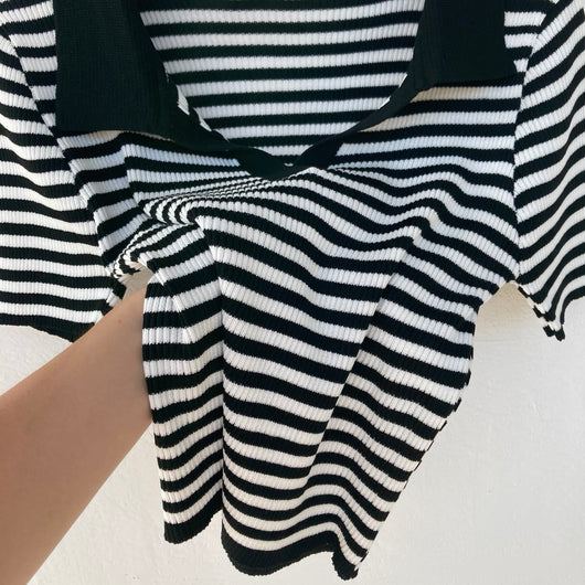 Camiseta Tejida Cuello Solapa con Perlas, Manga Corta Fresca para Verano - Image 10