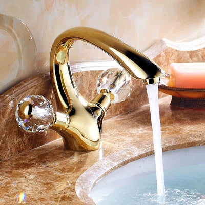 Grifo Monomando de Cobre y Oro para Lavamanos con Control de Agua Fría y Caliente