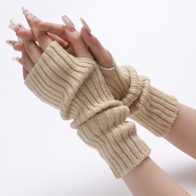 Guantes Largos Rayados de Lana para Otoño e Invierno - Mangas Calentadoras sin Dedos - Image 3