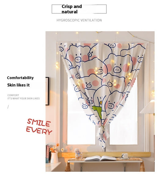 Printed Velcro cabinet curtain with a cartoon oil painting of white and yellow tulips under a light blue sky with clouds and a crescent moon. - Image 16