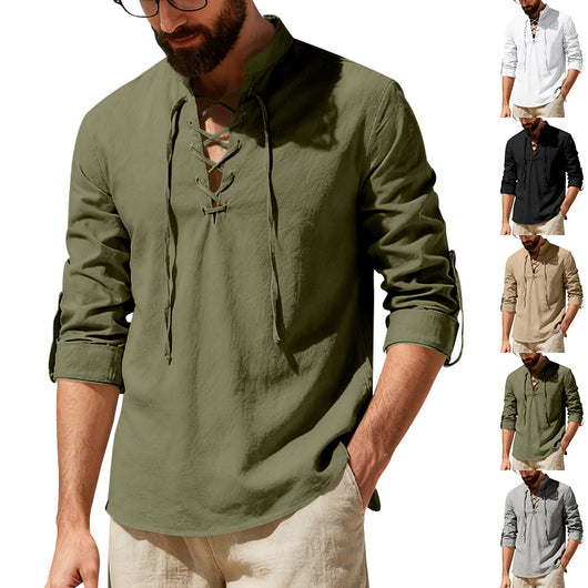 Camisa Henley de Lino Manga Larga para Hombre - Image 12