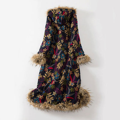 Chaqueta Acolchada Étnica de Lino y Algodón con Cuello de Pelaje y Capucha - Image 7