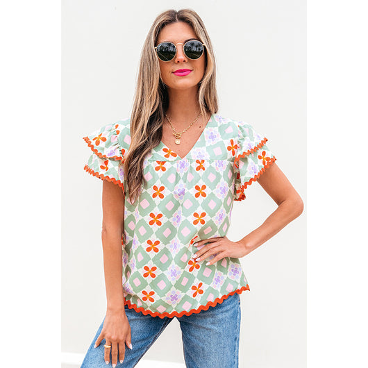 Blusa Chifón Estampado Geométrico Multicolor para Mujer - Image 3