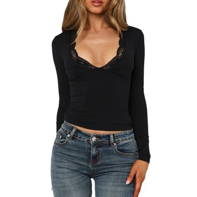Blusa Ajustada de Manga Larga con Encaje Floral - Image 4