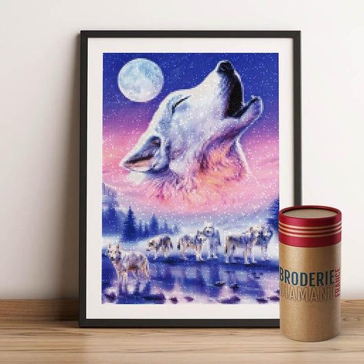 Pintura de Diamantes Siete Lobos Aullando a la Luna - DIY Punto de Cruz