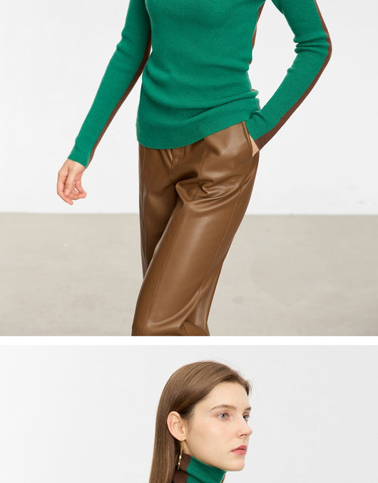 Suéter de Cuello Alto Bicolor en Lana Merino, Ajuste Slim para Mujer - Image 19