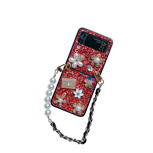 Funda Tipo Flip para Teléfono Plegable con Flores, Lentejuelas, Rhinestones y Perlas - Image 5