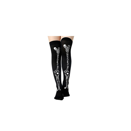 Medias Largas Hasta la Rodilla con Estampado Halloween - Telaraña, Murciélagos, Calaveras y Castillo - Image 13