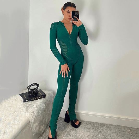 Jumpsuit Tejido a Rayas de Manga Larga para Mujer - Versátil y Elegante