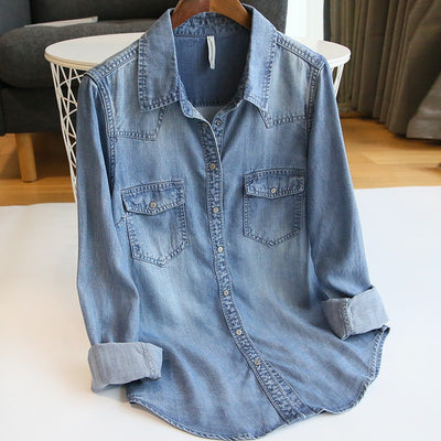 Camisa Tencel Denim Manga Larga para Mujer - Image 3