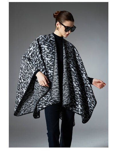 Chal Cruzado Estampado Leopardo Negro - Versátil para Primavera, Otoño e Invierno - Image 18
