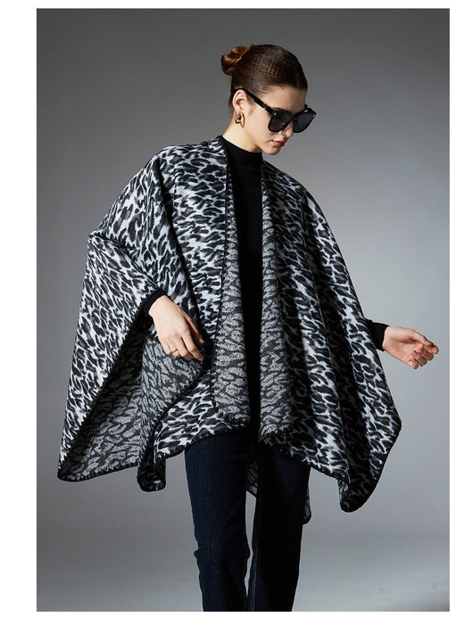 Chal Cruzado Estampado Leopardo Negro - Versátil para Primavera, Otoño e Invierno - Image 18