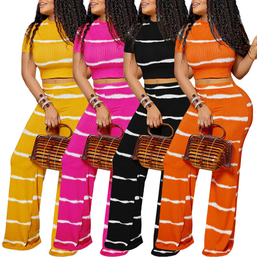 Traje de Pierna Ancha con Rayas Estampadas y Escote Hundido - Image 19