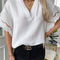Blusa Casual de Cuello en V con Ribete de Encaje
