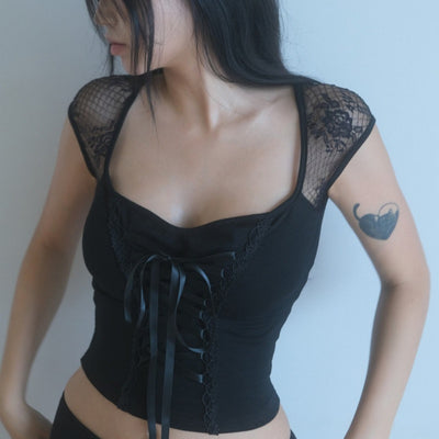 Top Corto de Encaje con Cordones - Estilo Hot Girl - Image 5