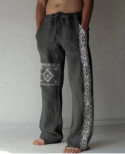 Pantalones Casuales Sueltos de Lino Estampado para Hombre - Image 32