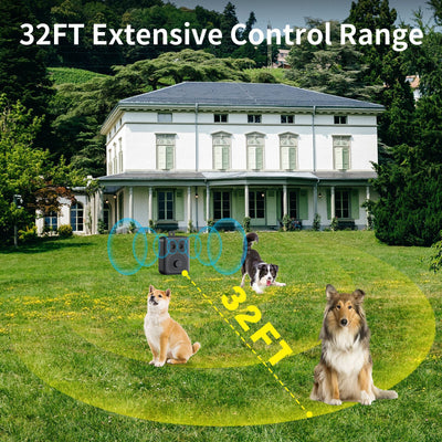 Black rechargeable anti-dog barking device with two speaker grilles, a white indicator light, and a numbered rotary dial. - Image 15