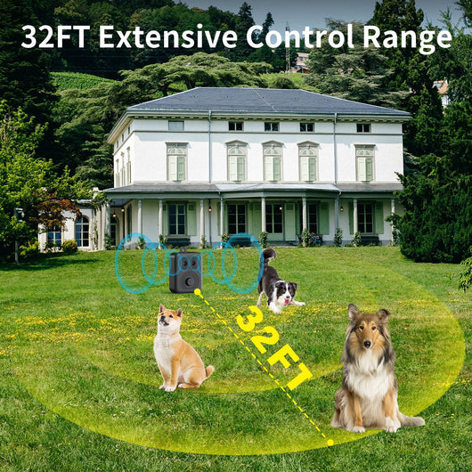 Black rechargeable anti-dog barking device with two speaker grilles, a white indicator light, and a numbered rotary dial. - Image 15