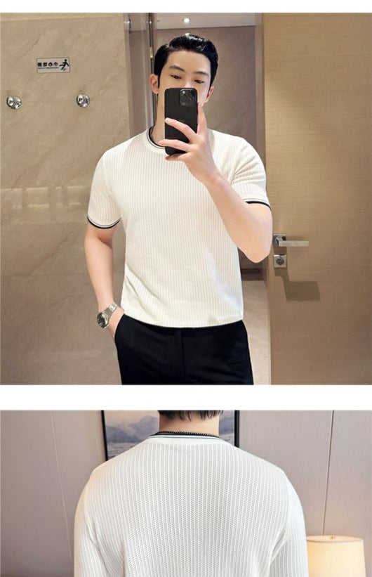 Camiseta de Cuello Redondo con Contraste de Colores en Algodón Stretch - Image 18