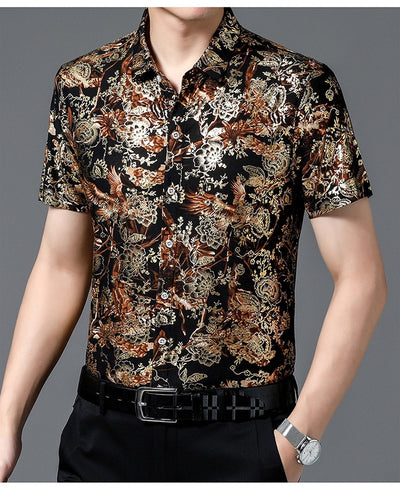 Camisa Estampada de Manga Corta para Hombre Adulto - Tela Fresca Elástica - Image 31