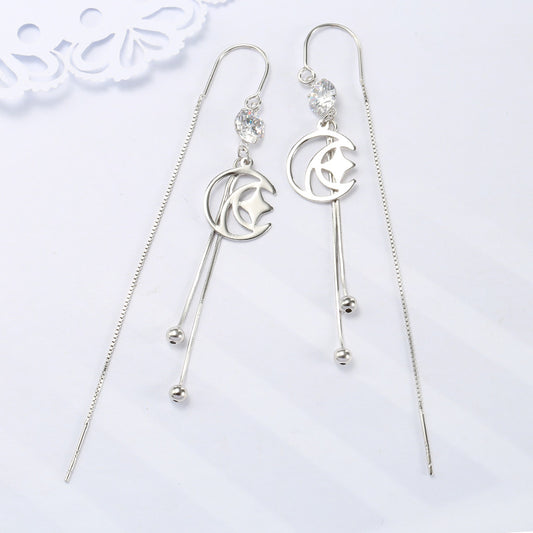 Aretes de Plata Esterlina con Diseño de Luna y Estrella para Mujer