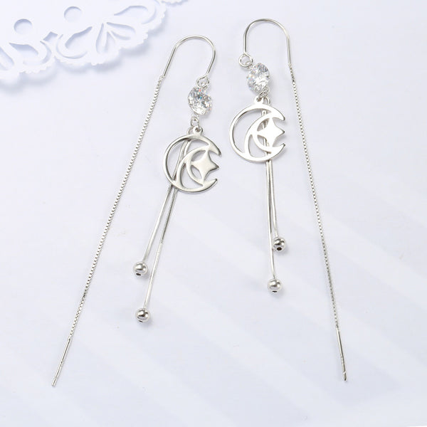 Aretes de Plata Esterlina con Diseño de Luna y Estrella para Mujer