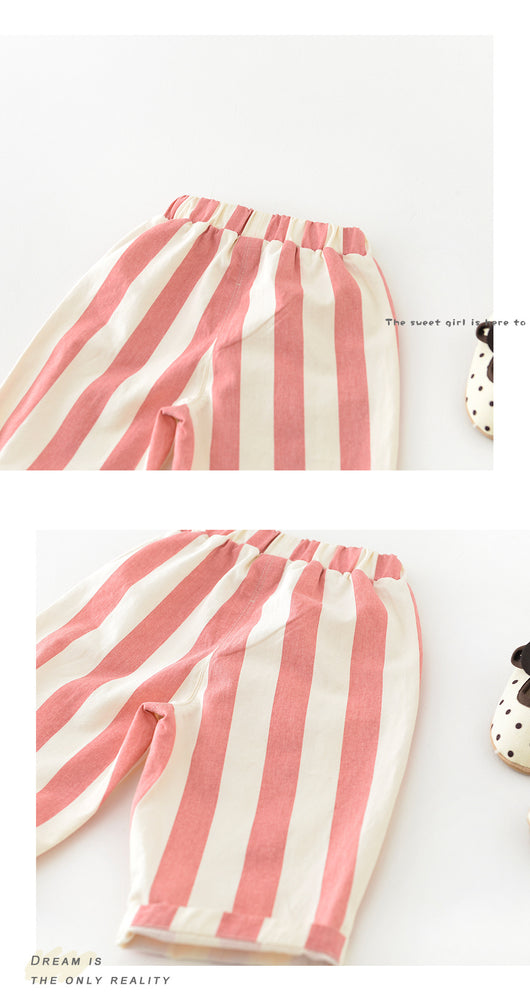 Pantalones Casuales Infantiles de Cintura Alta con Rayas de Primavera - Image 10