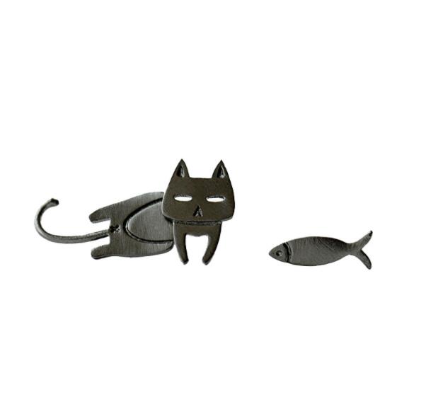 Aretes de Plata 925 Asimétricos con Diseño de Gato y Pez - Joyería Personalizada para Mujeres - Image 13
