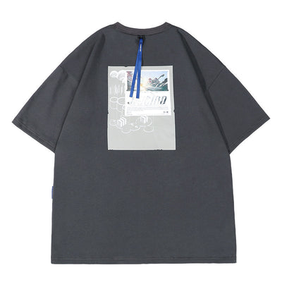 Camiseta Hombre Estampado Retro Cuello Redondo Manga Corta Bolsillo - Image 4