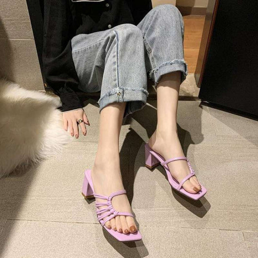 Sandalias Tejidas de Tacón Cuadrado Grueso con Cinturón Delgado - Image 6