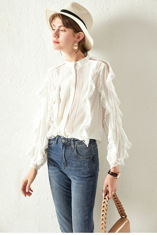 Blusa de Lino Francesa Elegante con Encaje - Diseño Sofisticado Efecto Adelgazante - Image 3