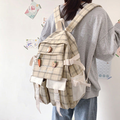 Mochila Escolar Coreana de Gran Capacidad Estilo Preppy Cuadriculada - Image 15