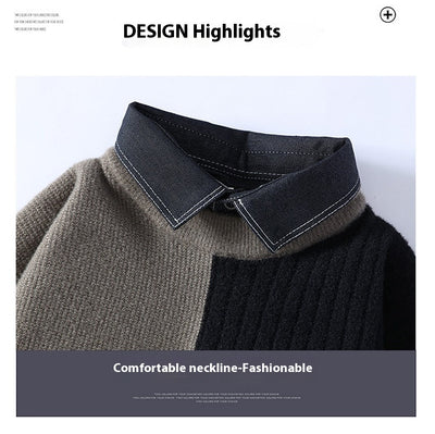 Suéter Tejido Holgado con Cuello Camisero para Hombre - Otoño e Invierno - Image 10