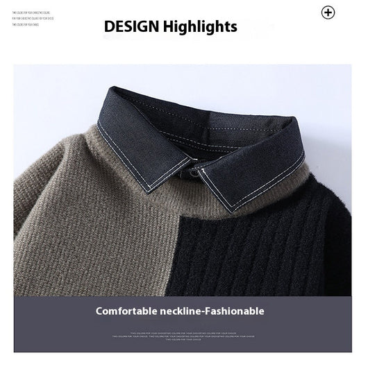 Suéter Tejido Holgado con Cuello Camisero para Hombre - Otoño e Invierno - Image 10