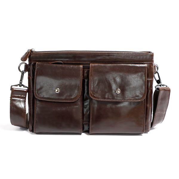 Bolsa Crossbody de Cuero Genuino para Hombre, Bandolera Casual