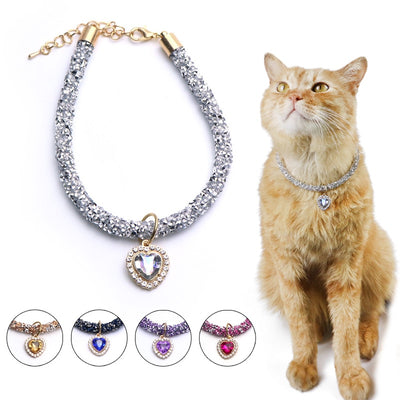 Collar Gato con Dije Corazón de Cristales Brillantes - Accesorio Reflectante para Mascotas - Image 3