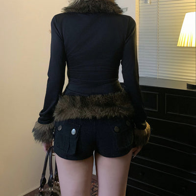 Cardigan Retro Patchwork Fuzzy con Cintura Ajustada y Botones de Cuero - Image 11