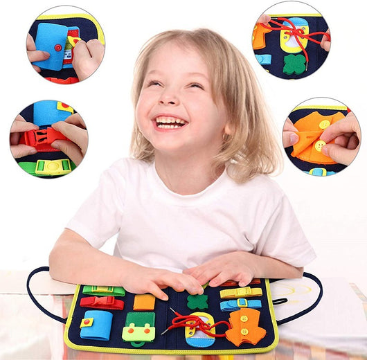 Tablero Educativo Sensorial con Actividades de Abotonado y Vestimenta para Bebés - Image 2
