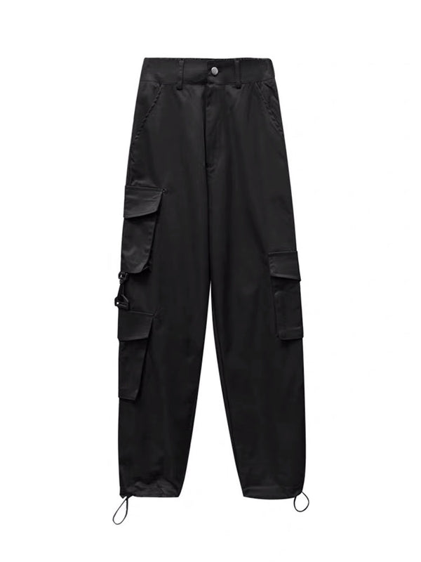 Pantalones Casuales Rectos de Cintura Alta con Cordón en Poliéster para Mujer - Image 5