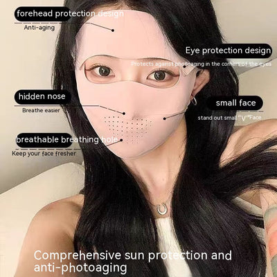 Light blue ice silk face mask with breathable perforations and adjustable ear loops for sun protection. - Image 4