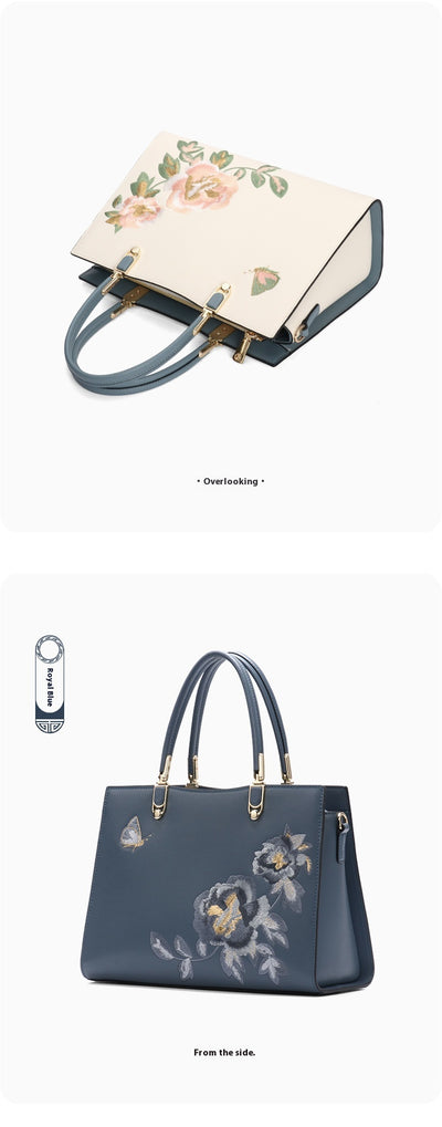 Bolso Diana de Cuero con Bordado de Peonía y Mariposa - Gran Capacidad - Image 19