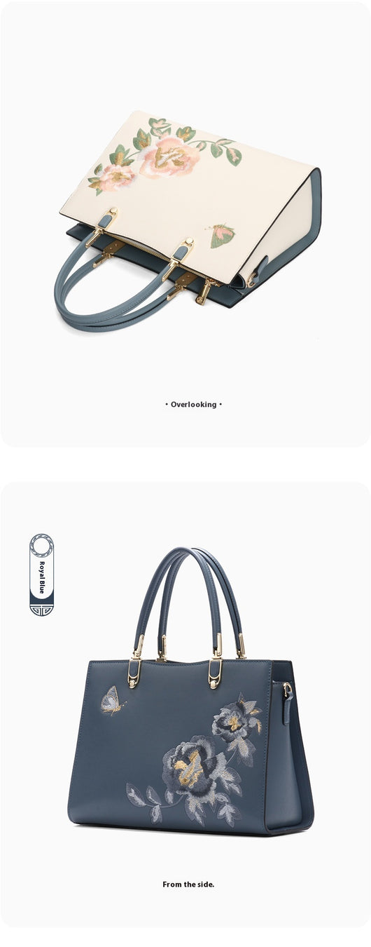Bolso Diana de Cuero con Bordado de Peonía y Mariposa - Gran Capacidad - Image 19