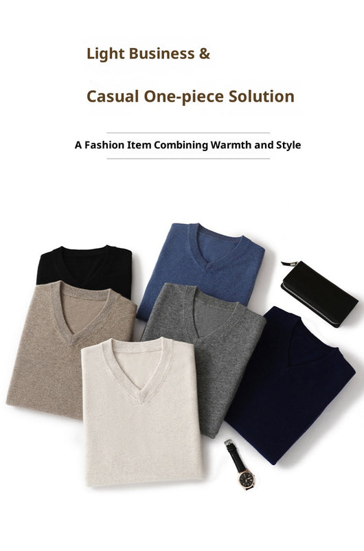 Suéter de Cashmira Puro para Hombre - Cuello V Manga Larga - Image 17